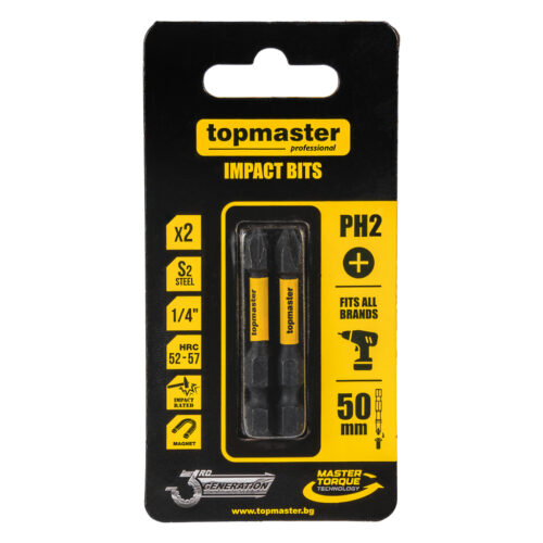 TOP MASTER Μύτη κατσαβιδιού Impact σταυρός με μέγεθος PH2 50mm συσκευασία 2τεμ. 338731