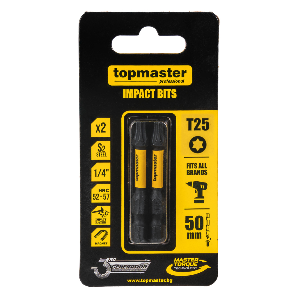 TOP MASTER Μύτη κατσαβιδιού Impact Torx με μέγεθος TX25 50mm συσκευασία 2τεμ. 338738